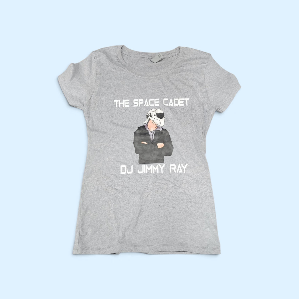 SCP Apparel heather grey crewneck t-shirt featuring The Space Cadet DJ Jimmy Ray graphic print