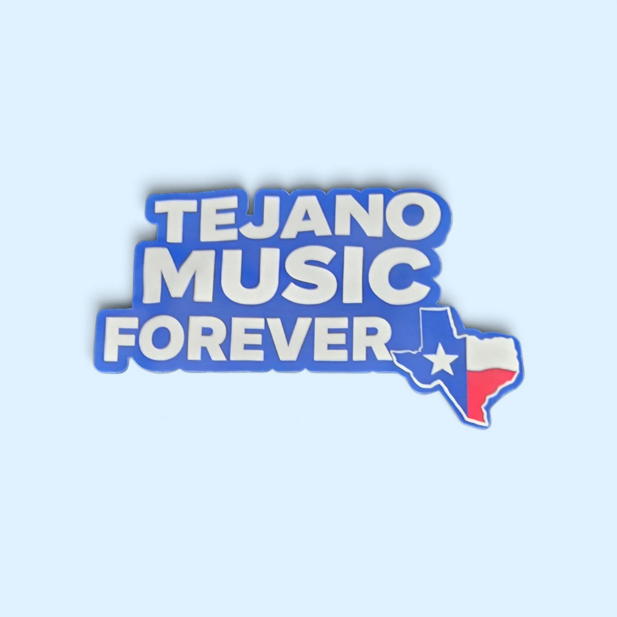 SCP Apparel Tejano Music Forever graphic featuring a blue text design and a Texas state silhouette with a Lone Star flag