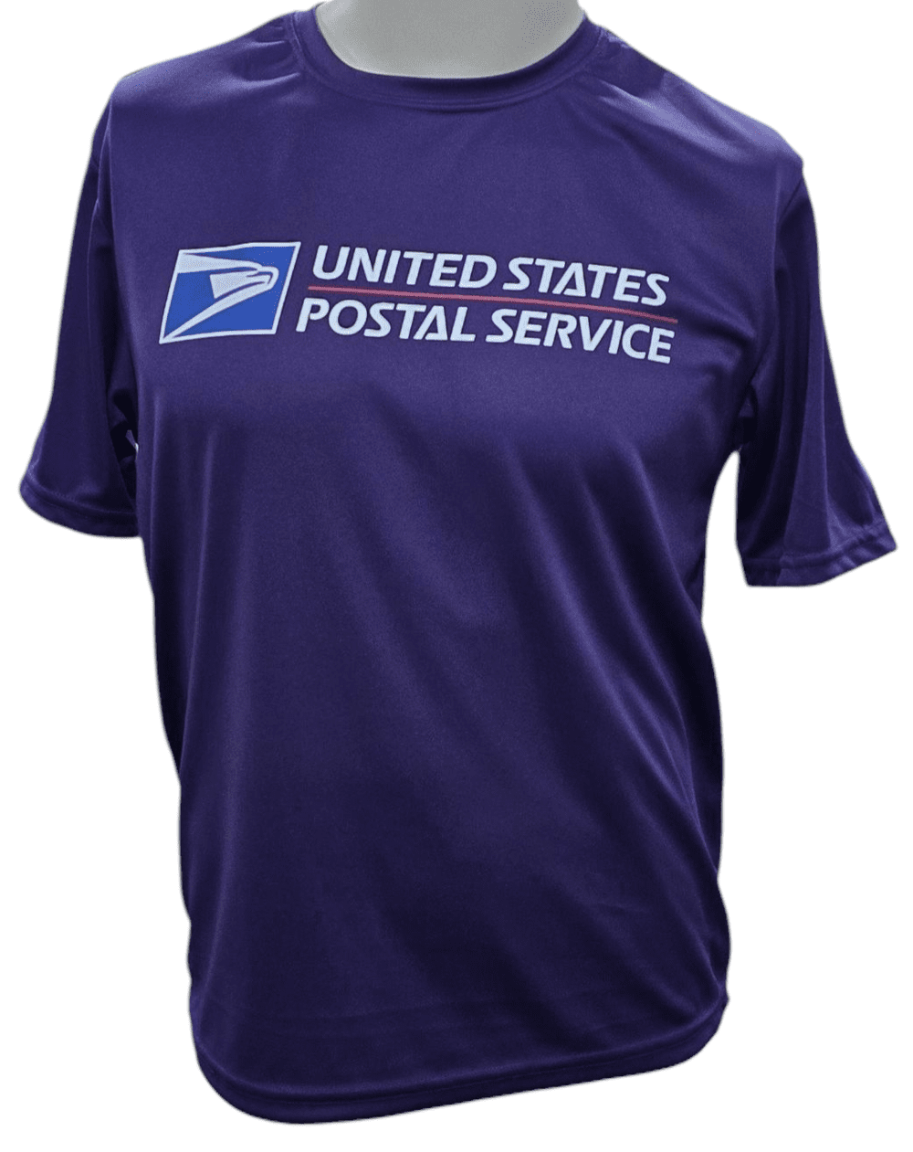 SCP Apparel navy blue moisture-wicking performance t-shirt with United States Postal Service logo on the chest